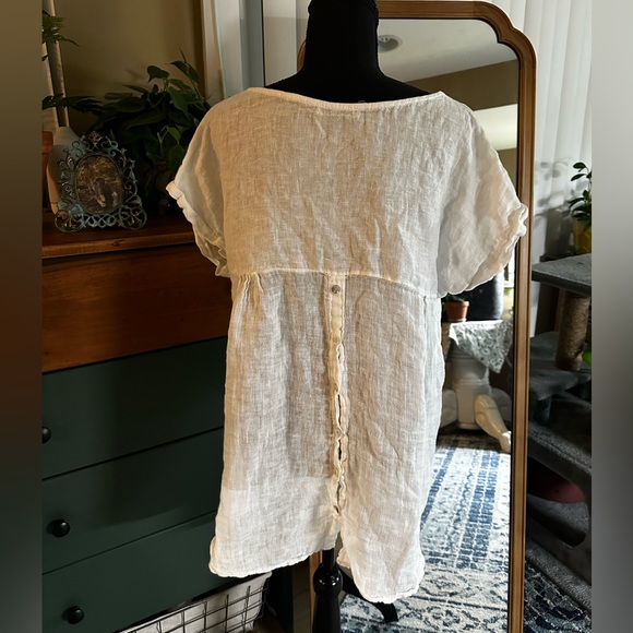 Women’s Terzo Millennio Made in Italy White Linen Blouse Top Size Small - Picture 4 of 9